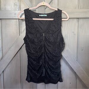 Maurice’s Black Ruched Lace Zipper Front Sleeveless Top Size L